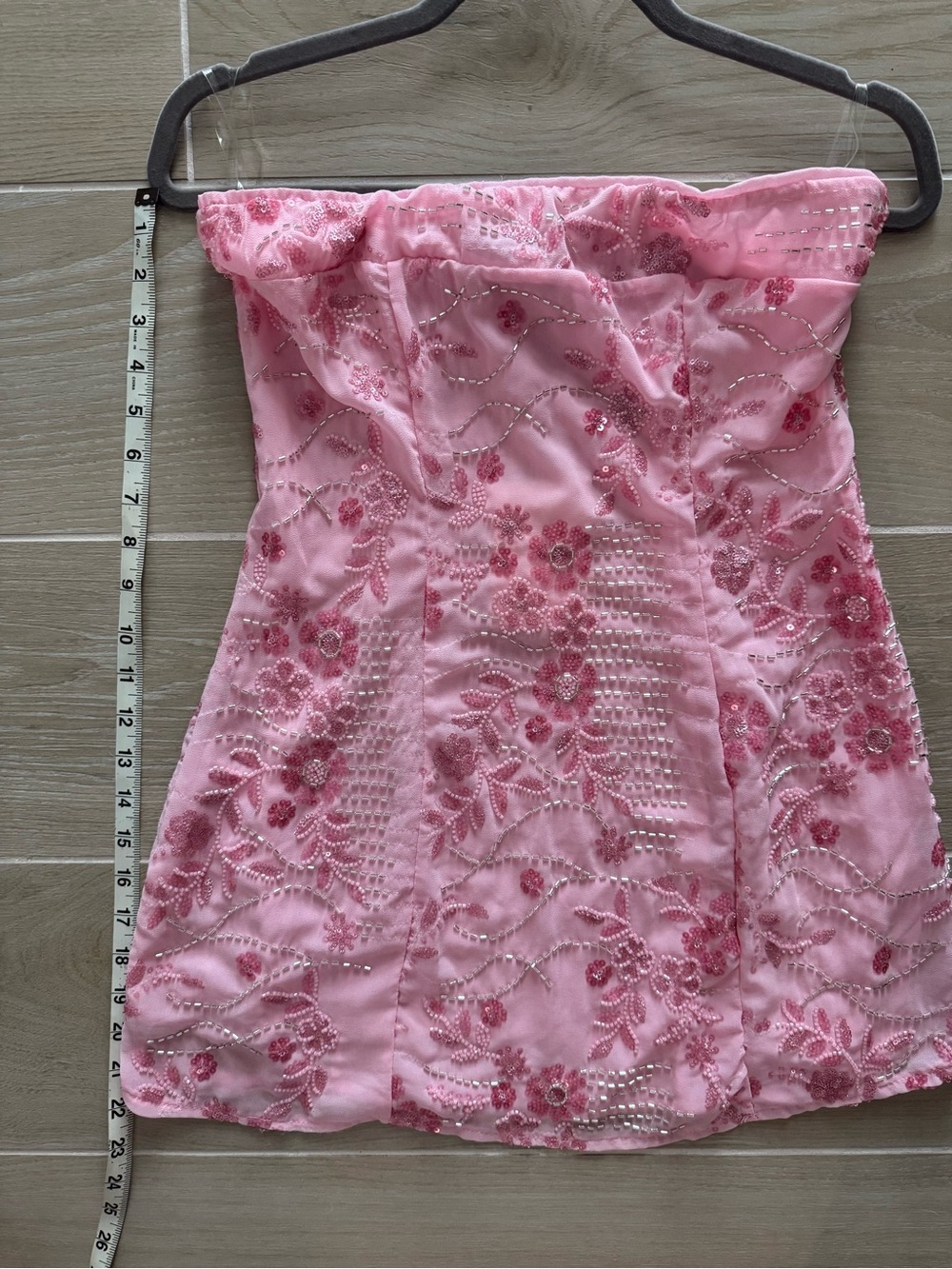 Peppermayo Strapless Pink Beaded Floral Dress